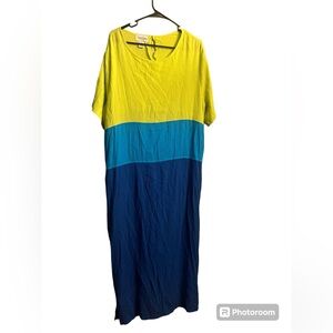 Vtg Diane Von Furstenburg Womens 3x Gauzy Color Block Maxi Shirt Dress Comfy